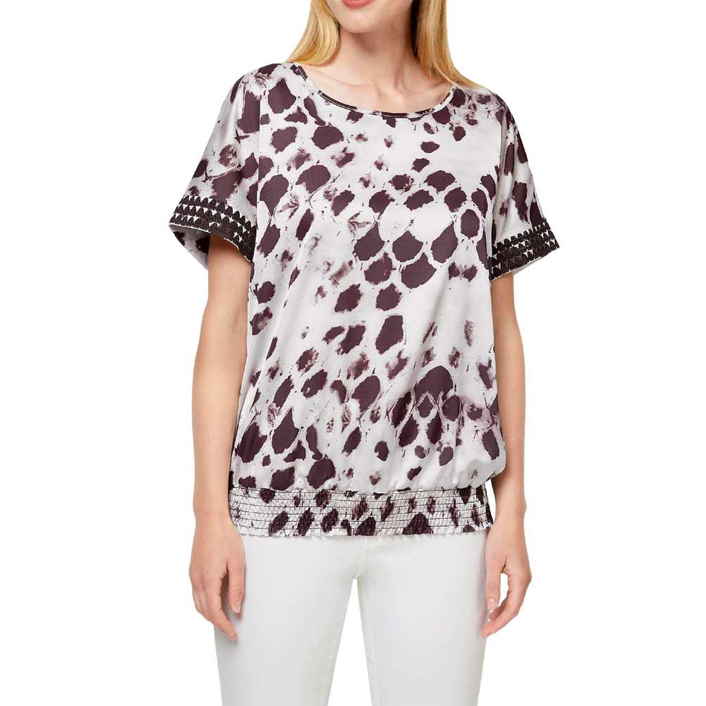 Designer-Druckbluse ecru-mauve