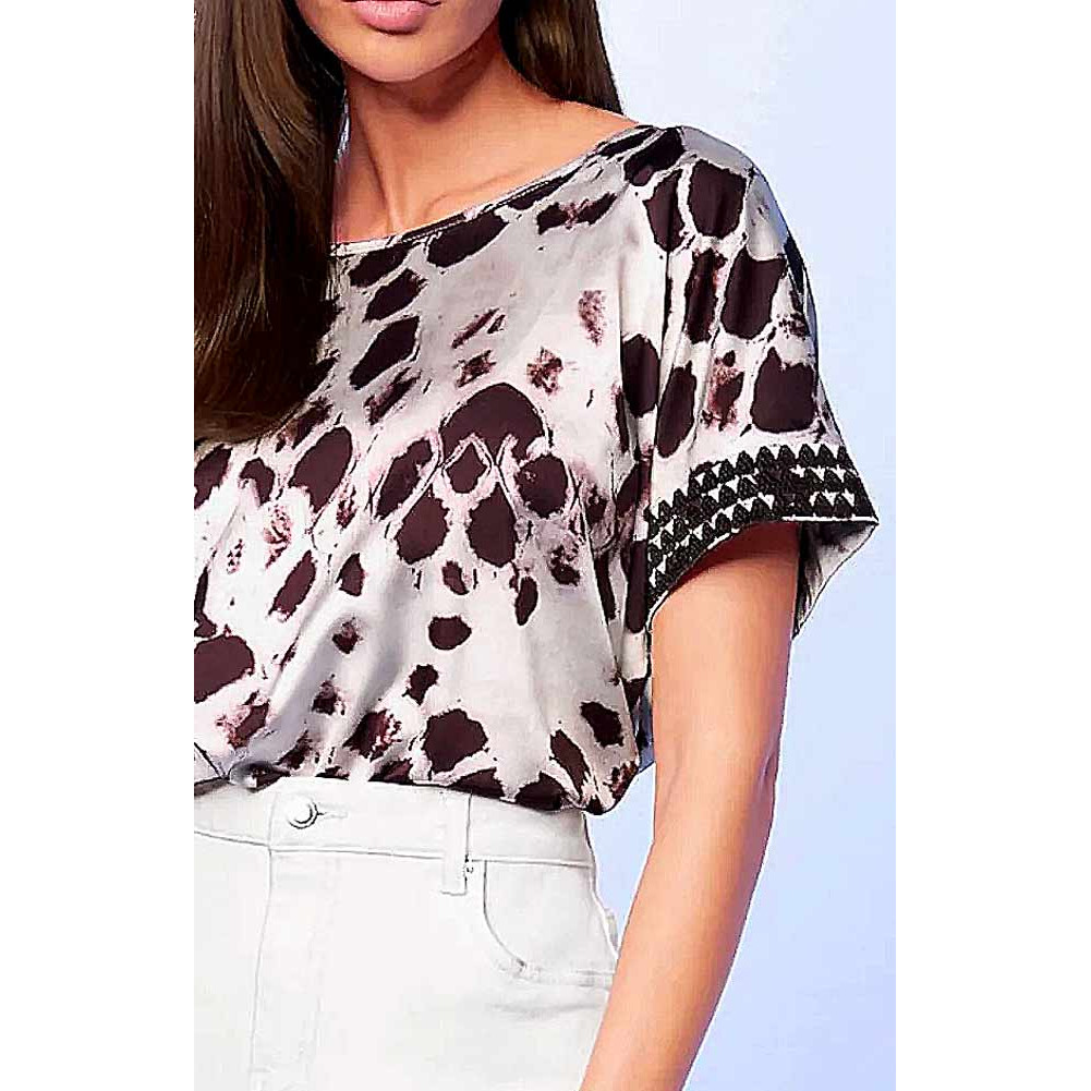 Designer-Druckbluse ecru-mauve