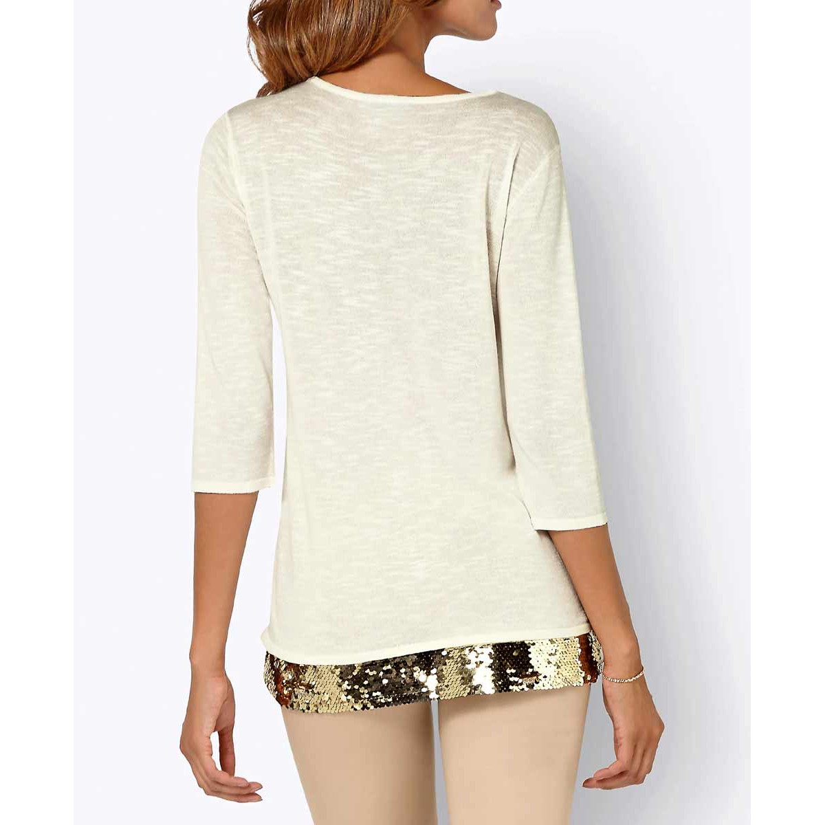 Pullover m. Pailletten ecru-gold