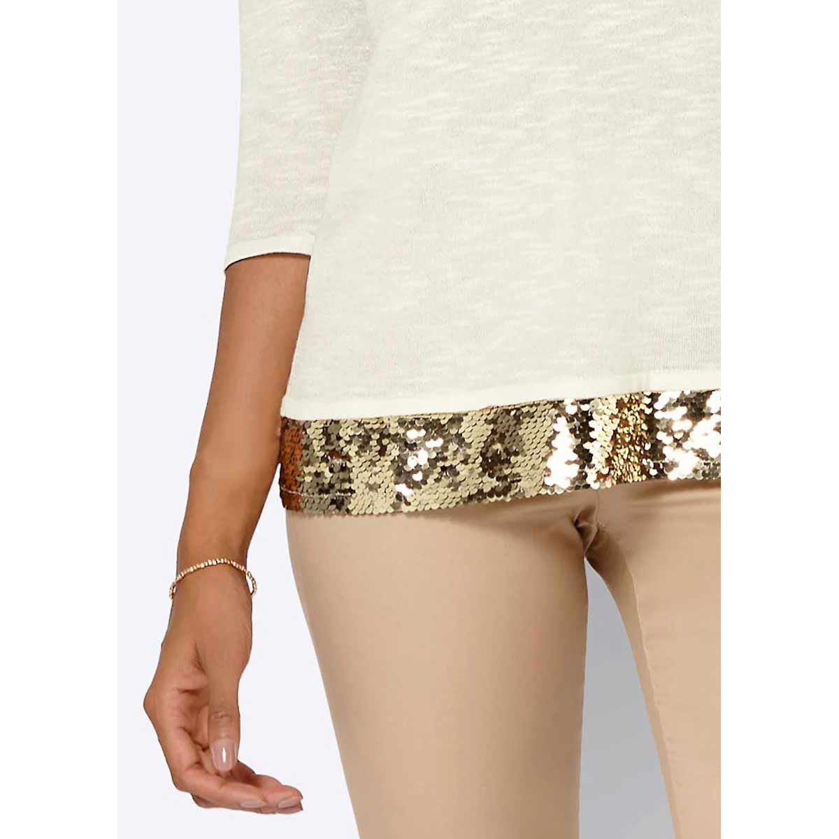 Pullover m. Pailletten ecru-gold