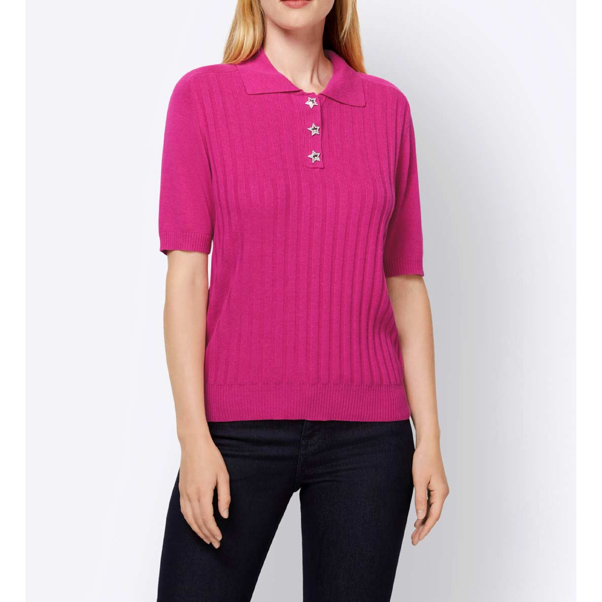 Designer-Rippenstrickpullover m. Strass fuchsia