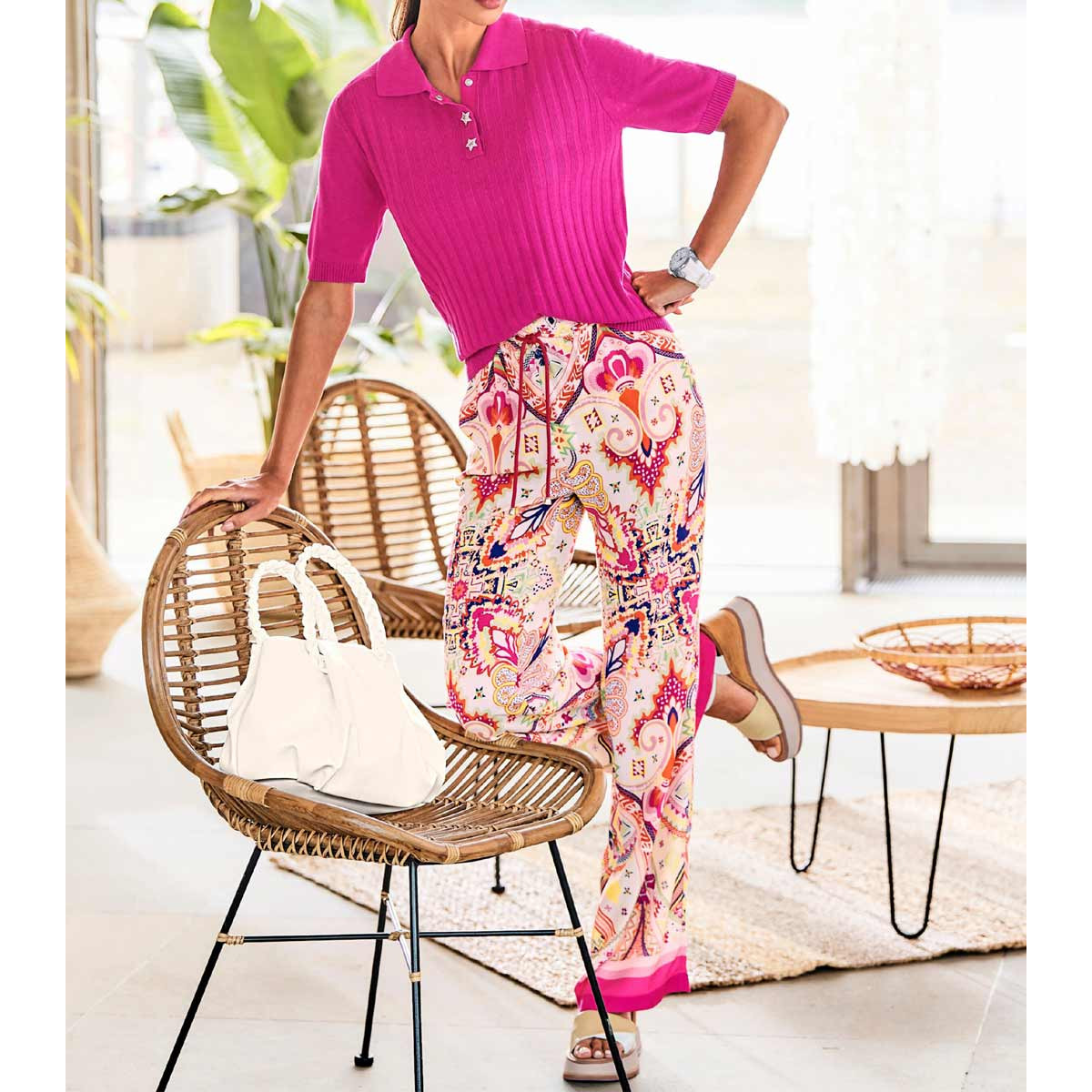 Designer-Rippenstrickpullover m. Strass fuchsia