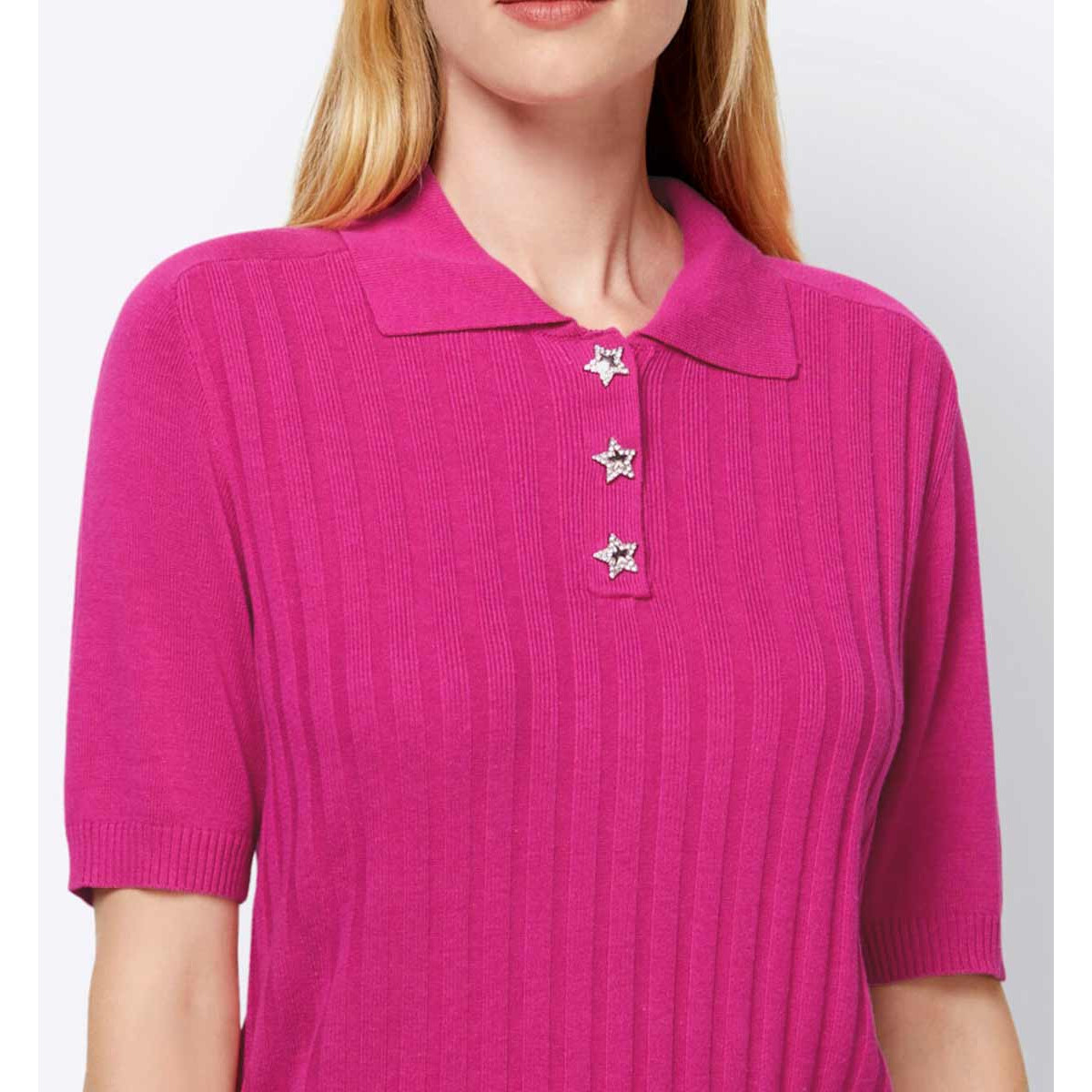 Designer-Rippenstrickpullover m. Strass fuchsia