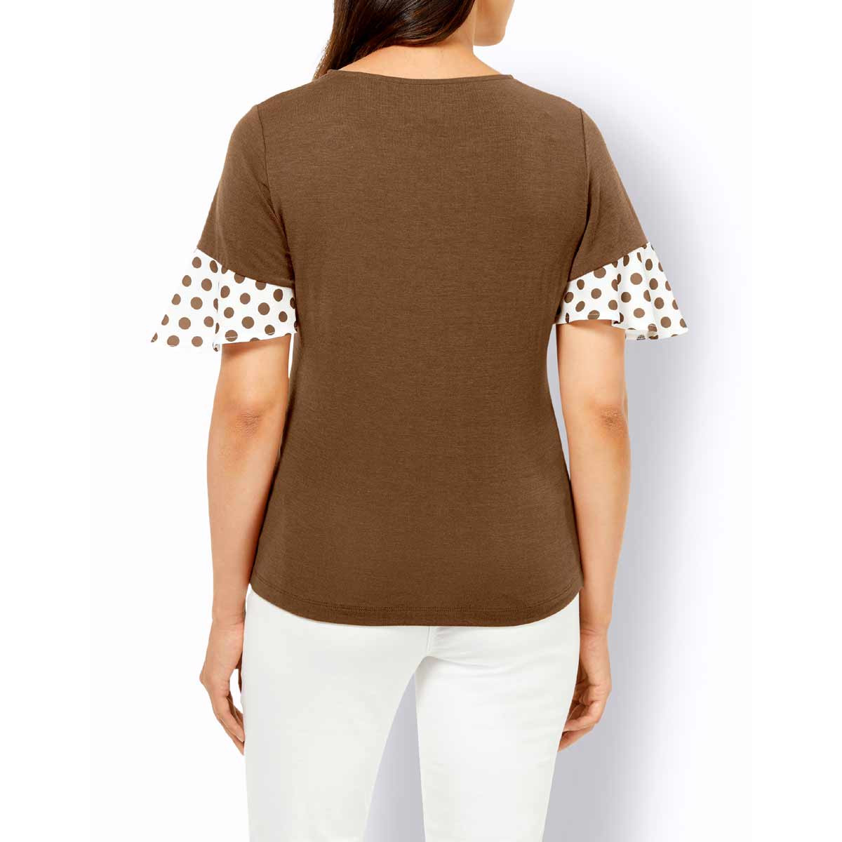 Jerseyshirt m. Volants toffee-ecru