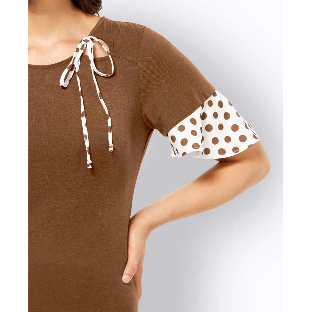 Jerseyshirt m. Volants toffee-ecru
