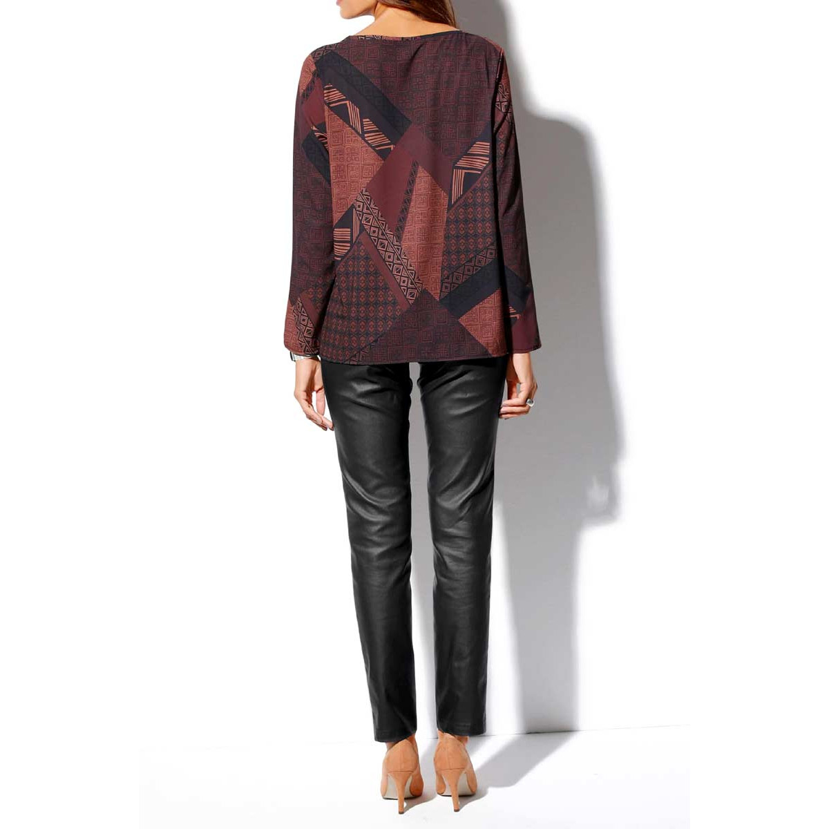 Druckbluse rostrot-bedruckt