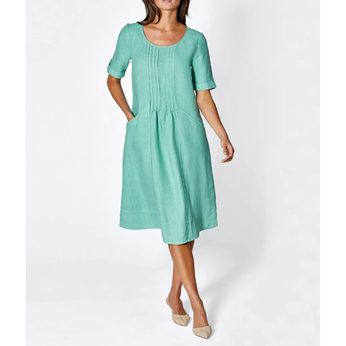 Leinen-Kleid salbei
