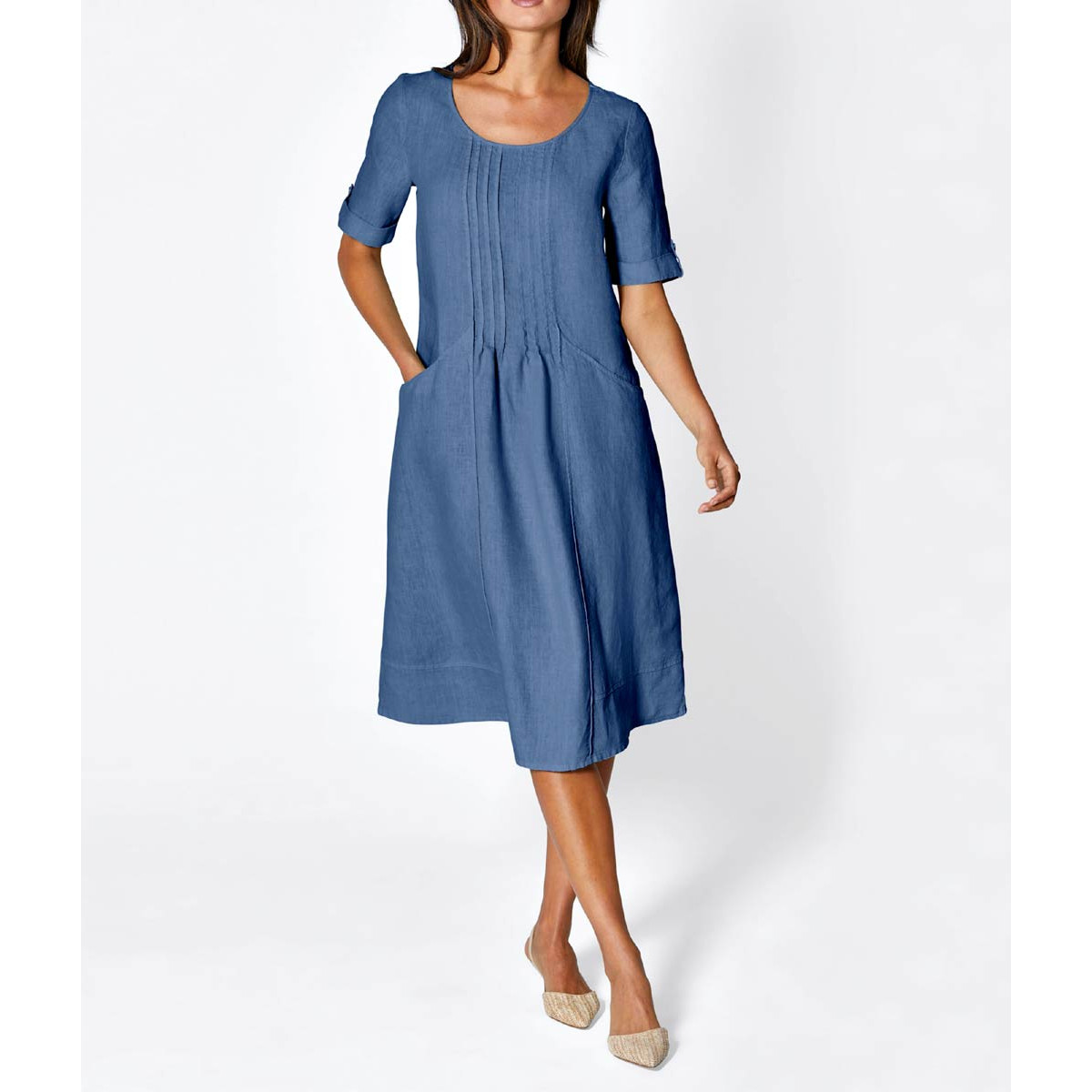 Leinen-Kleid jeansblau