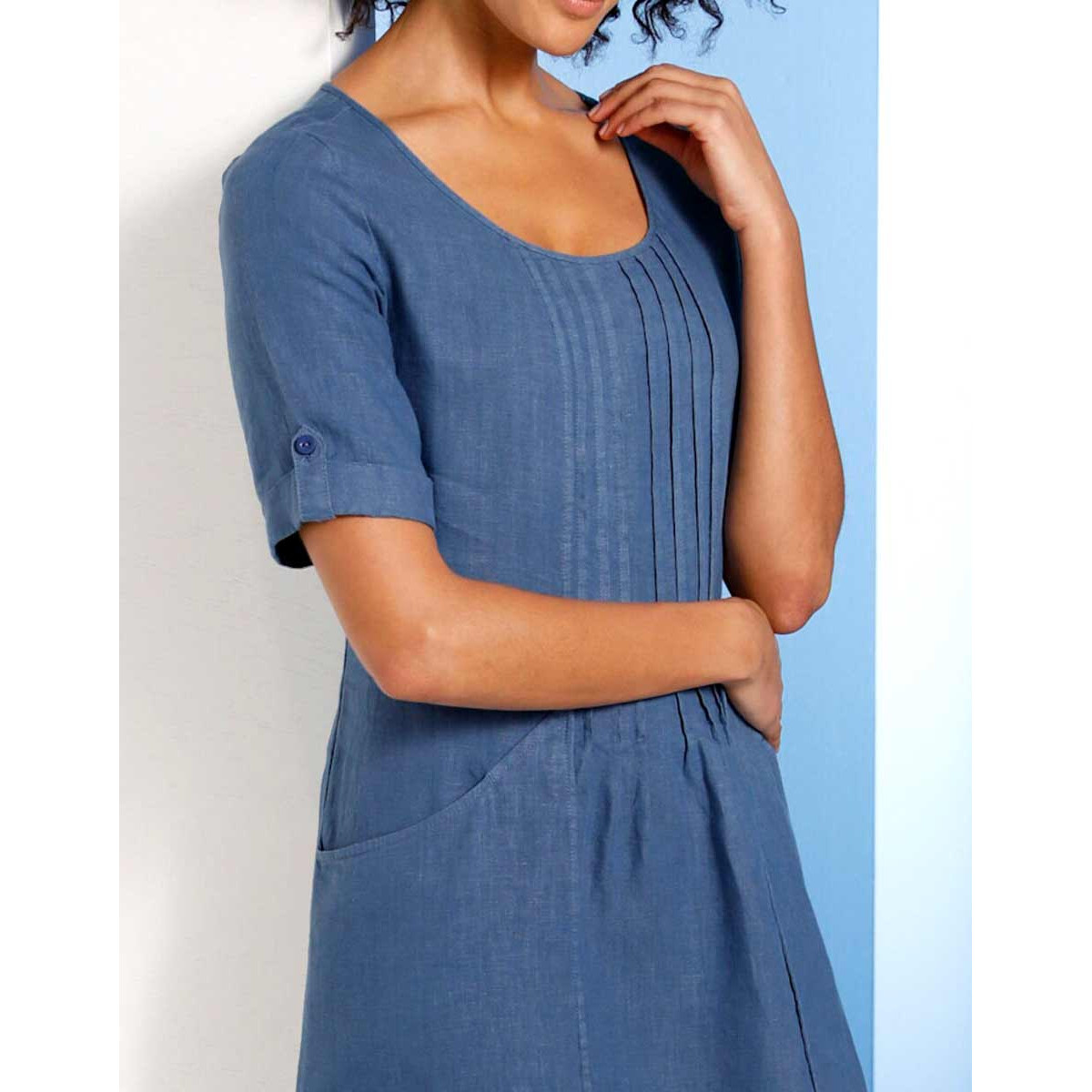 Leinen-Kleid jeansblau