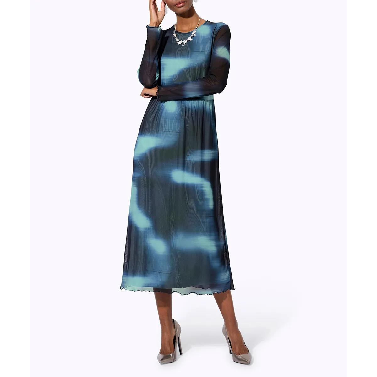 Mesh-Druckkleid marine-kalkmint