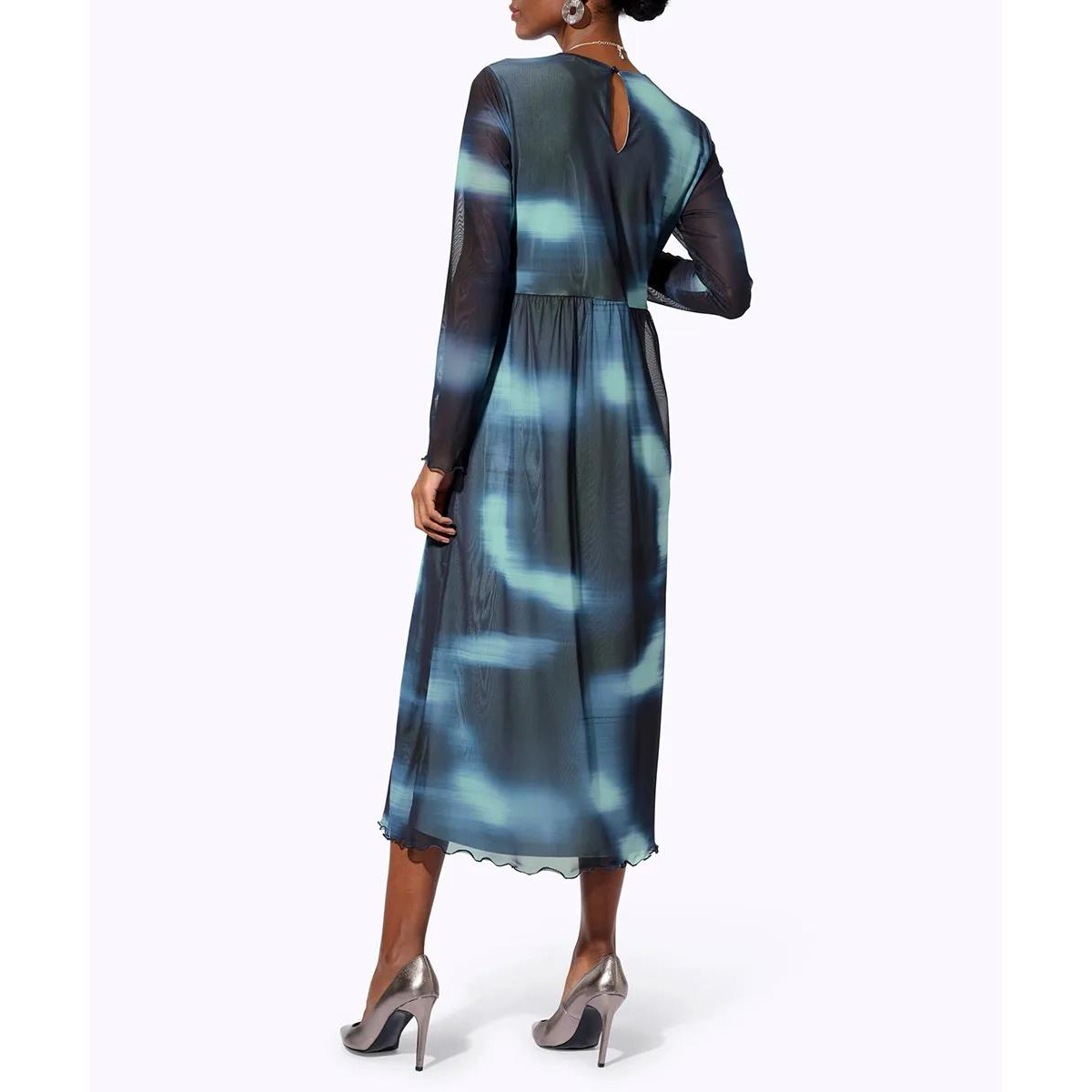 Mesh-Druckkleid marine-kalkmint