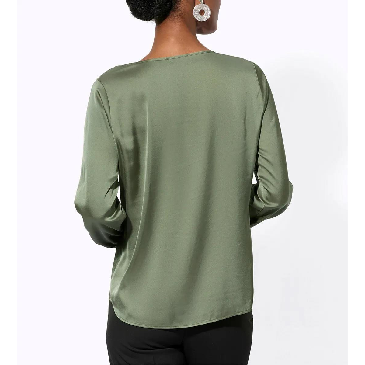 Satinbluse m. Wasserfall-Ausschnitt khaki
