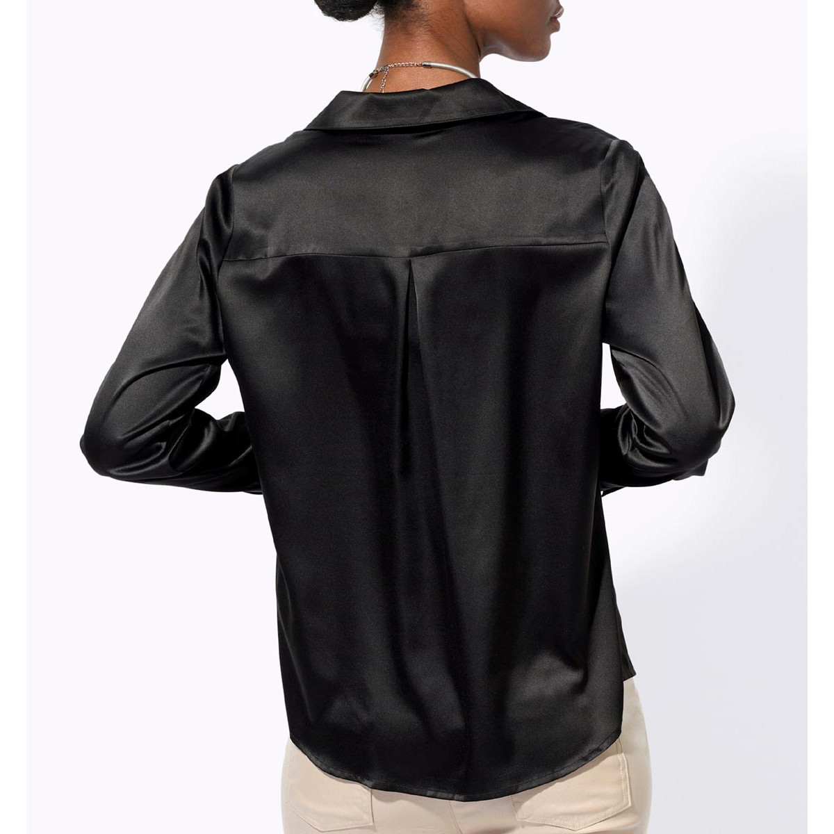 Satinbluse m. Schmuckknöpfen schwarz