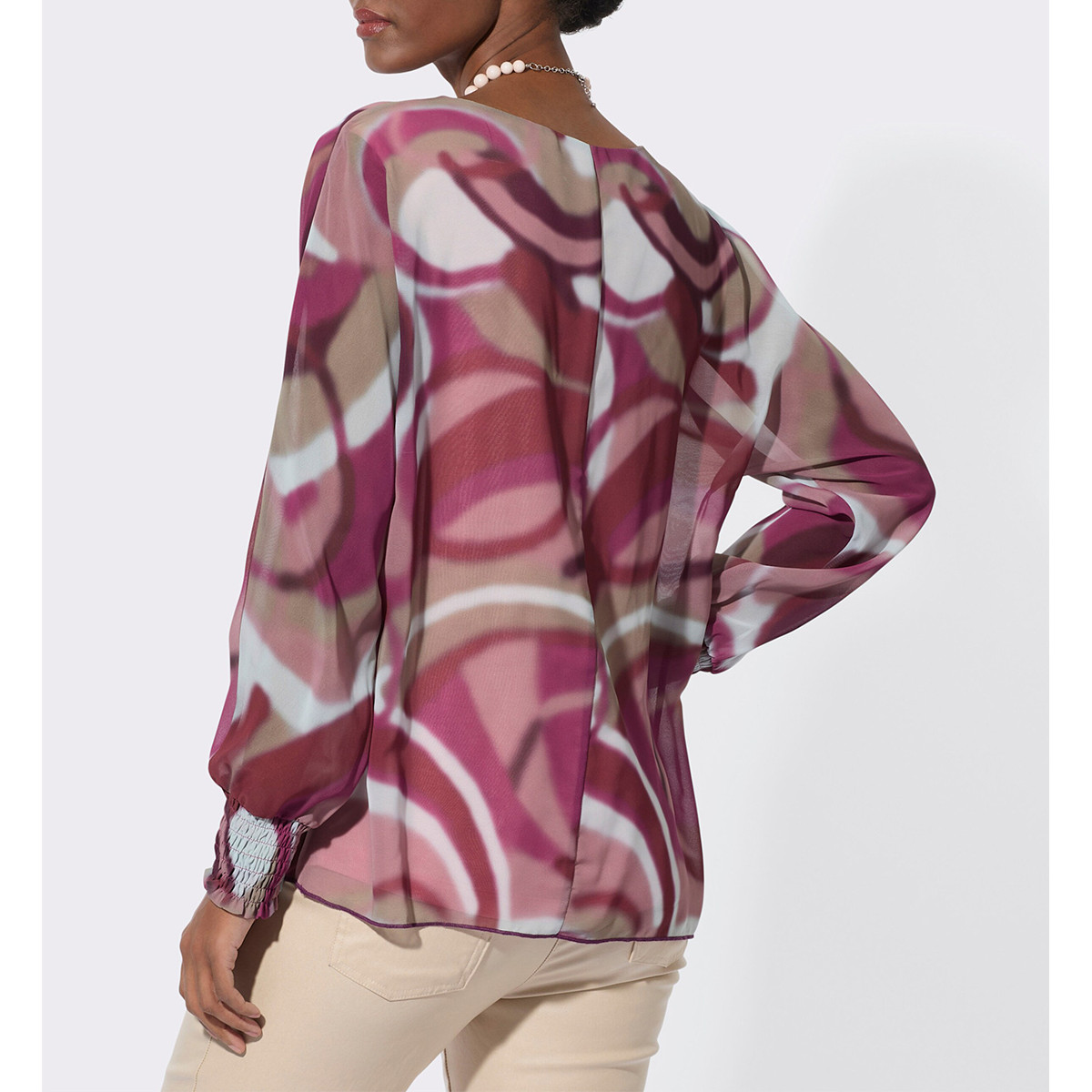 Georgettebluse m. eingenähtem Jersey-Top ecru-erika-bedruckt