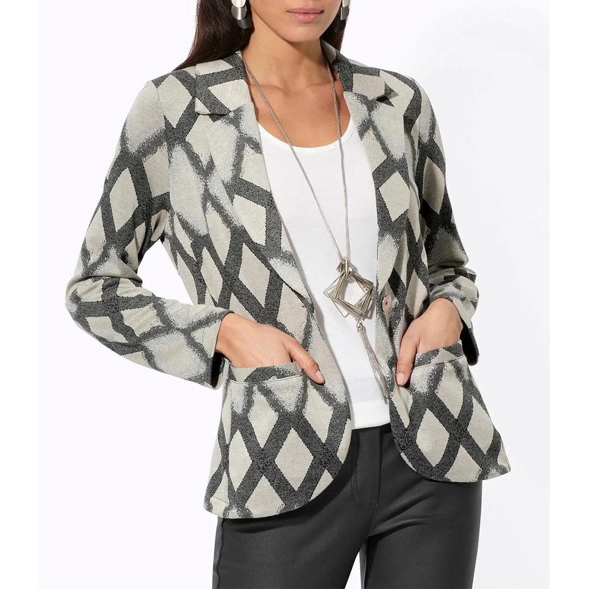 Jersey-Jacquardblazer sand-anthrazit