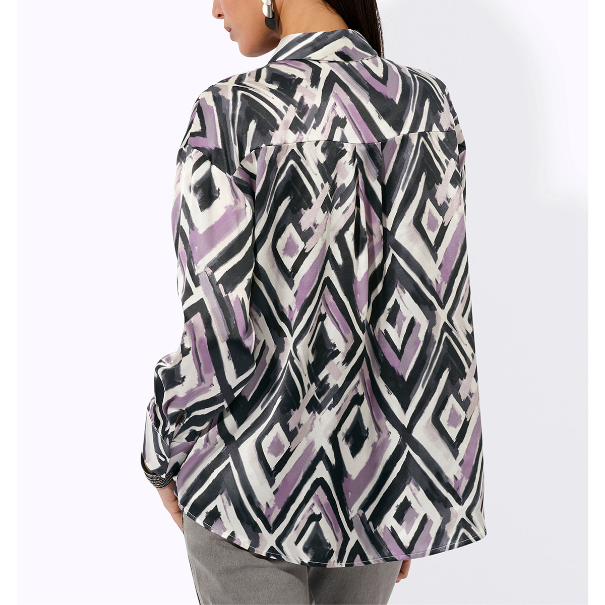 Seiden-Druckbluse ecru-graphit