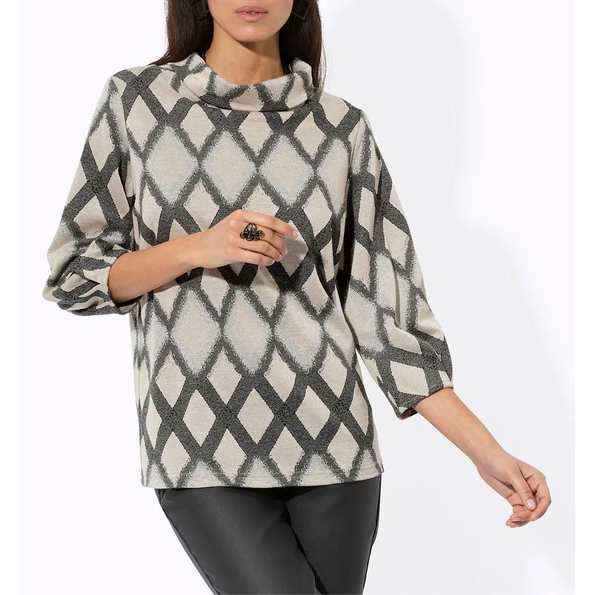 Jersey-Jacquardshirt sand-anthrazit