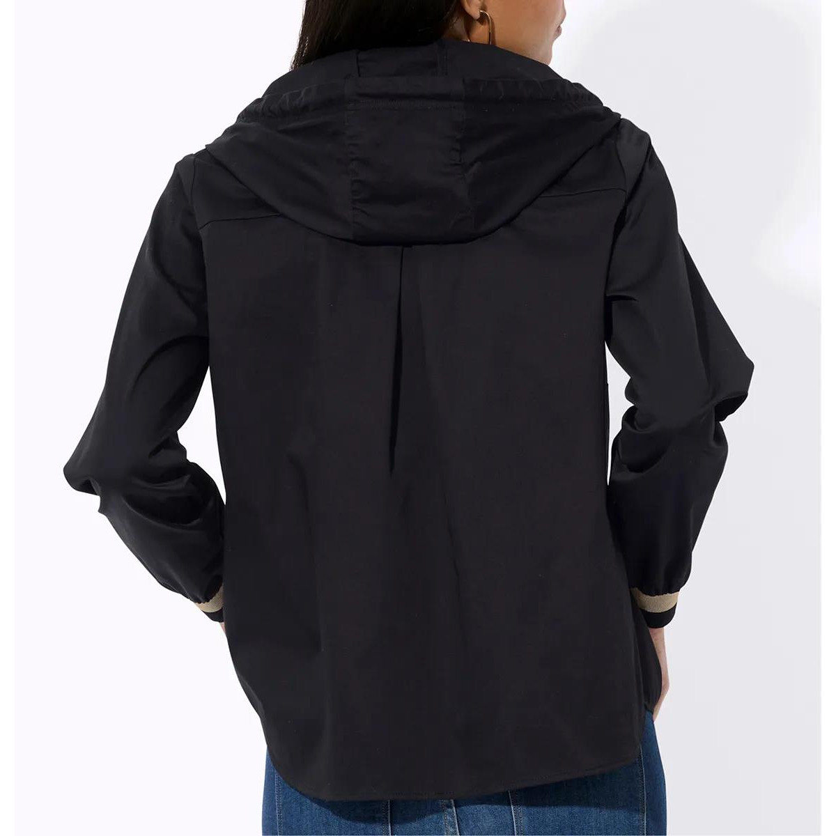 Bluse m. Zierband und Kapuze schwarz