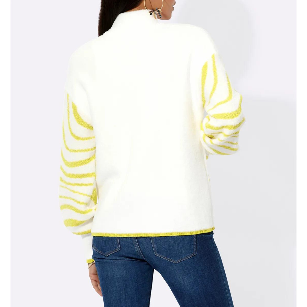 Jacquardstrickjacke ecru-limone