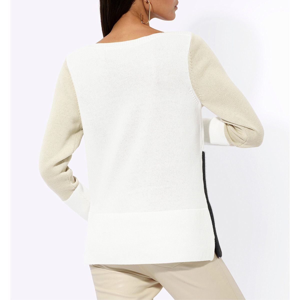 Pullover m. Flauschgarn schwarz-ecru-gemustert