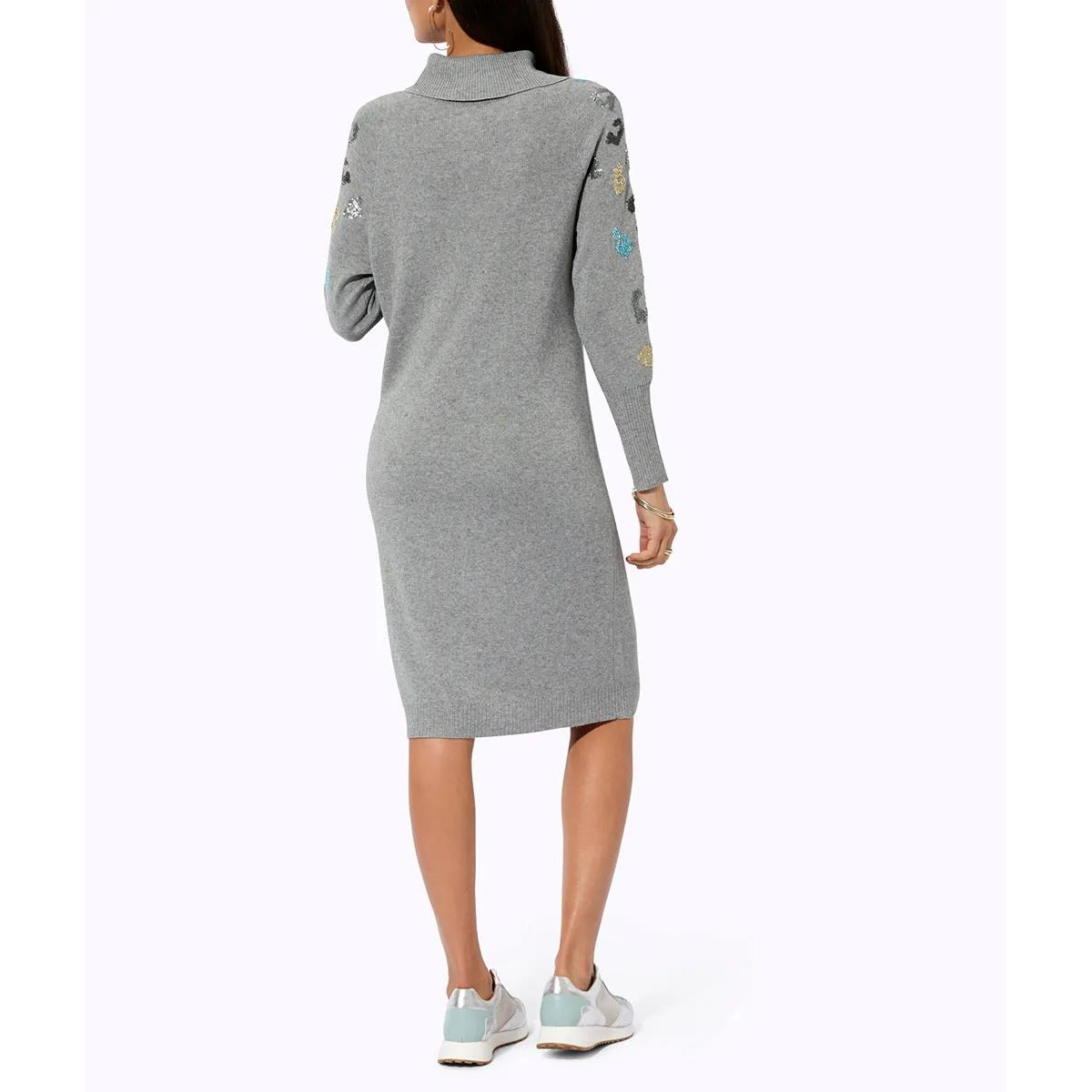 Strickkleid m.Pailletten steingrau-meliert