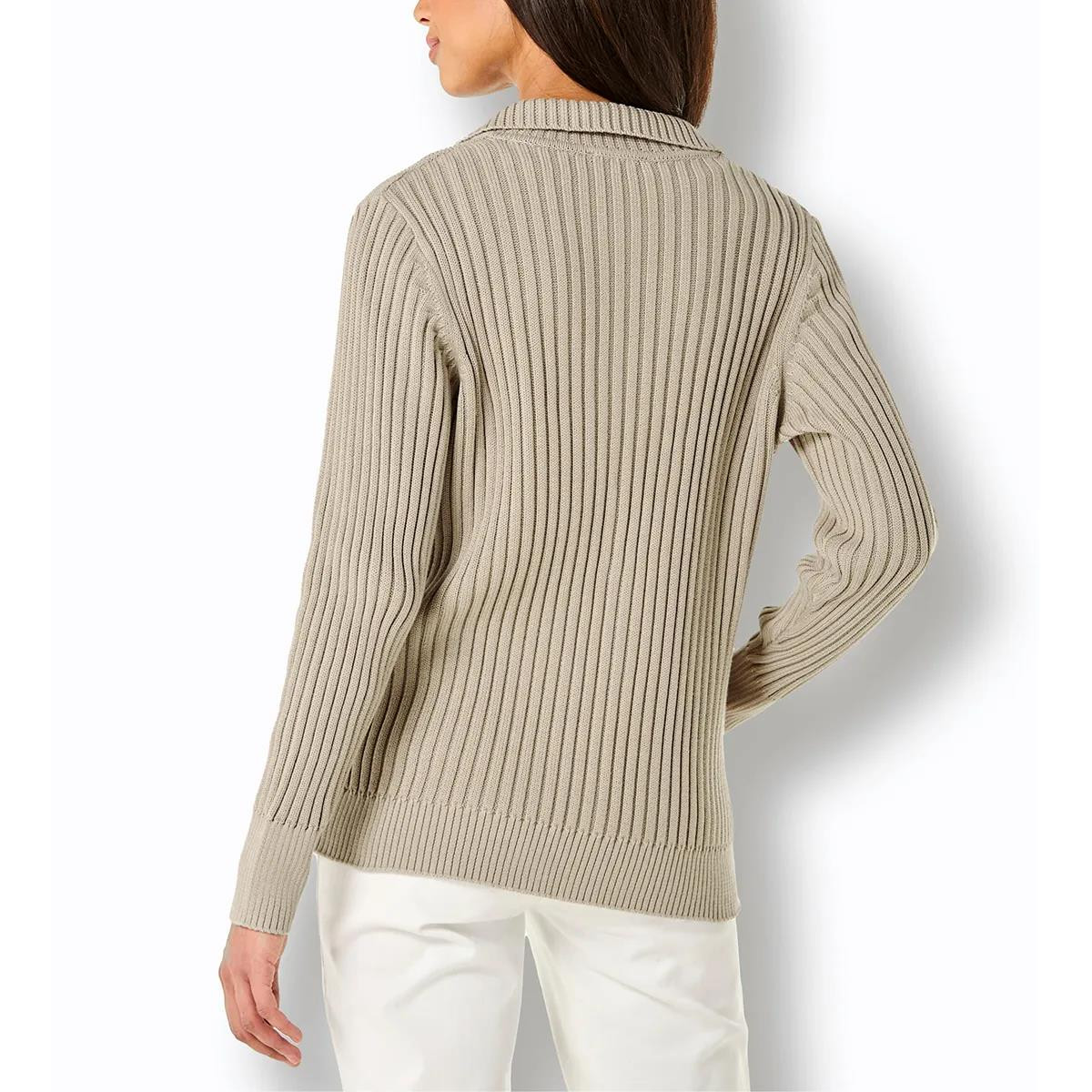 Rippenstrickjacke m. Reißverschluss sesam