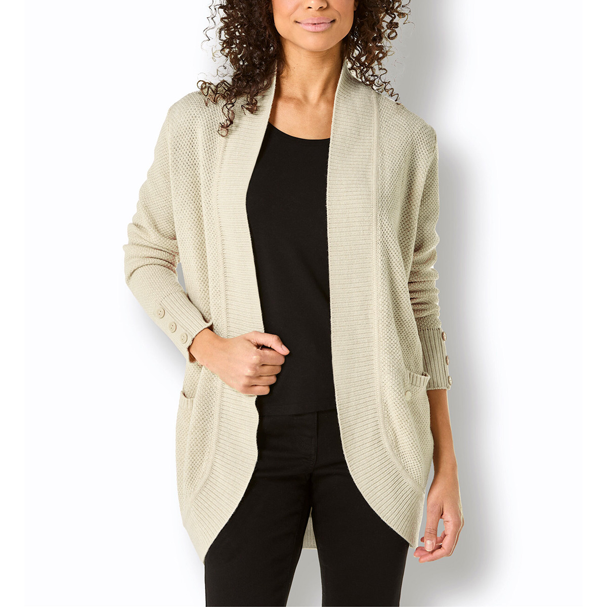 Viskose-Schurwoll-Strickjacke elfenbein-ecru-meliert