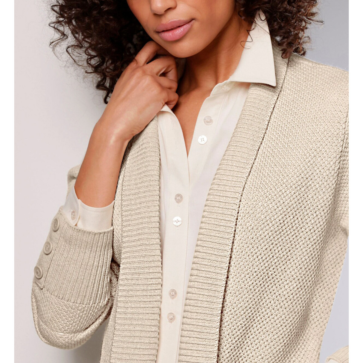 Viskose-Schurwoll-Strickjacke elfenbein-ecru-meliert