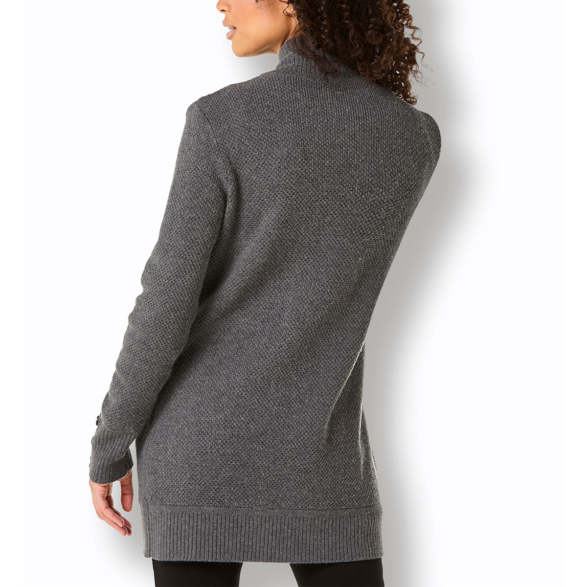 Viskose-Schurwoll-Strickjacke schwarz-anthrazit-meliert
