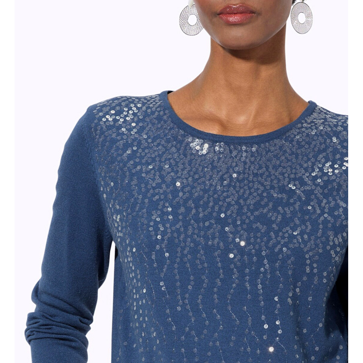 Pullover m.transparenten Pailletten jeansblau