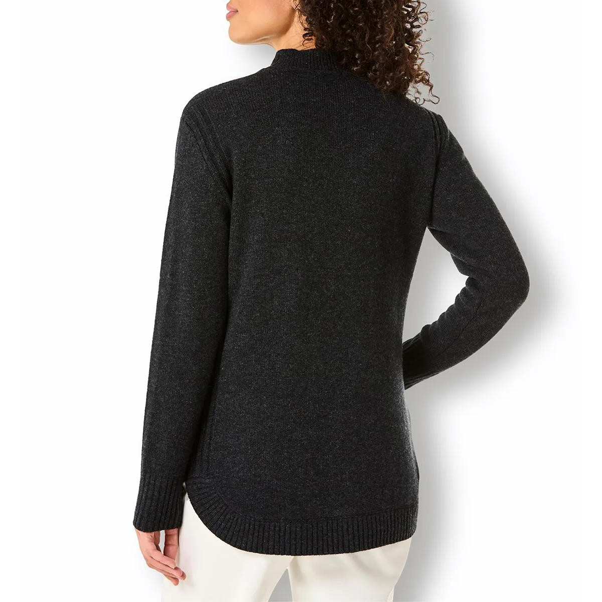 Merino-Kaschmir-Stehkragenpullover schwarz-meliert