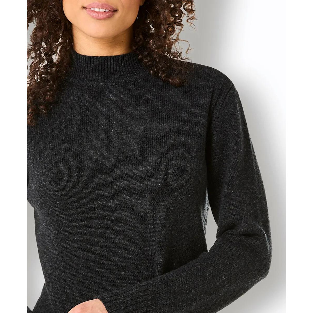 Merino-Kaschmir-Stehkragenpullover schwarz-meliert
