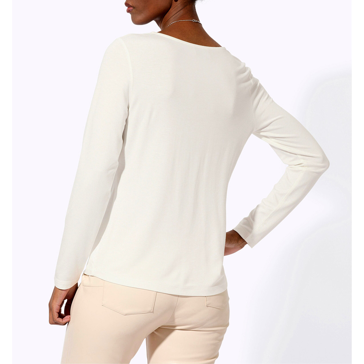 Langarm-Shirt m. Cut-outs und Mesh-Einsatz ecru