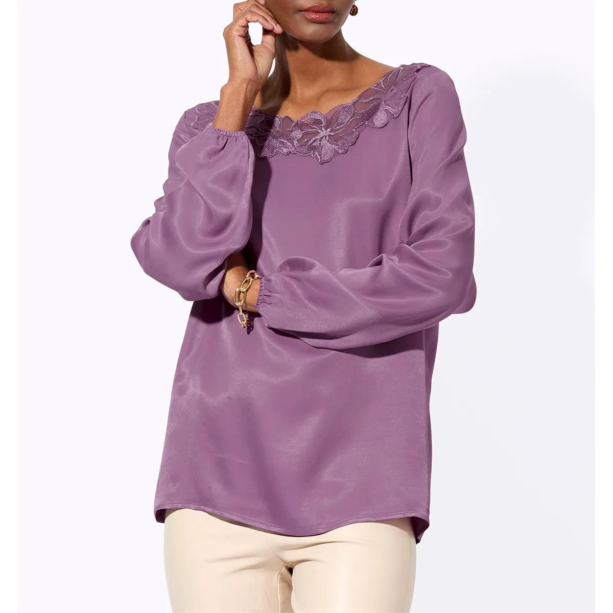 Schlupfbluse m.Spitzeneinsatz violett
