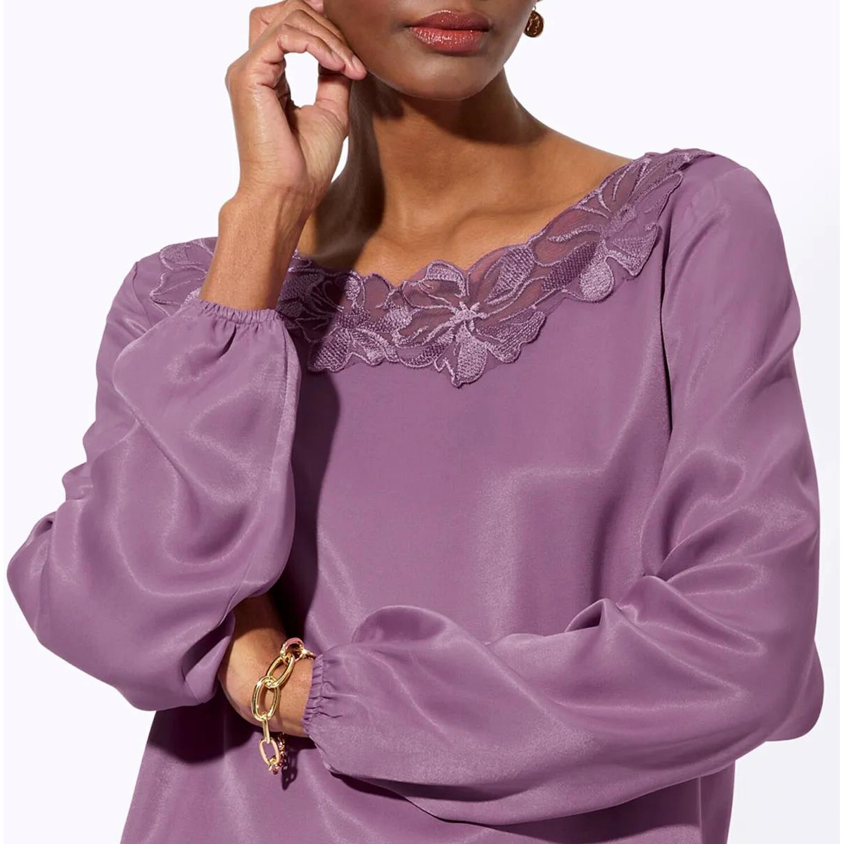 Schlupfbluse m.Spitzeneinsatz violett