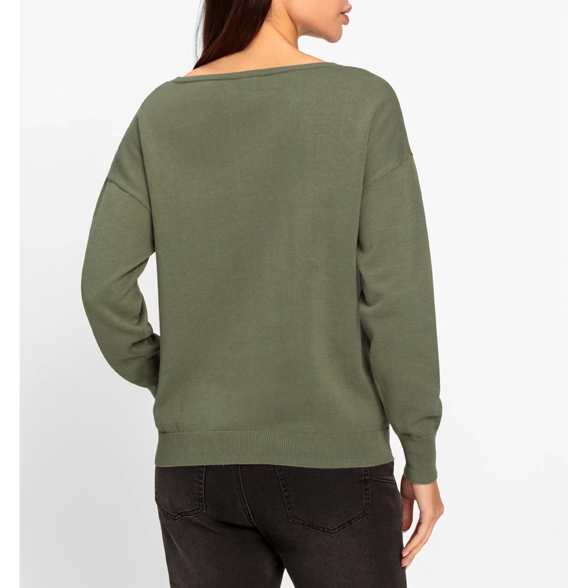 Pullover m. Statement-Print khaki-schwarz
