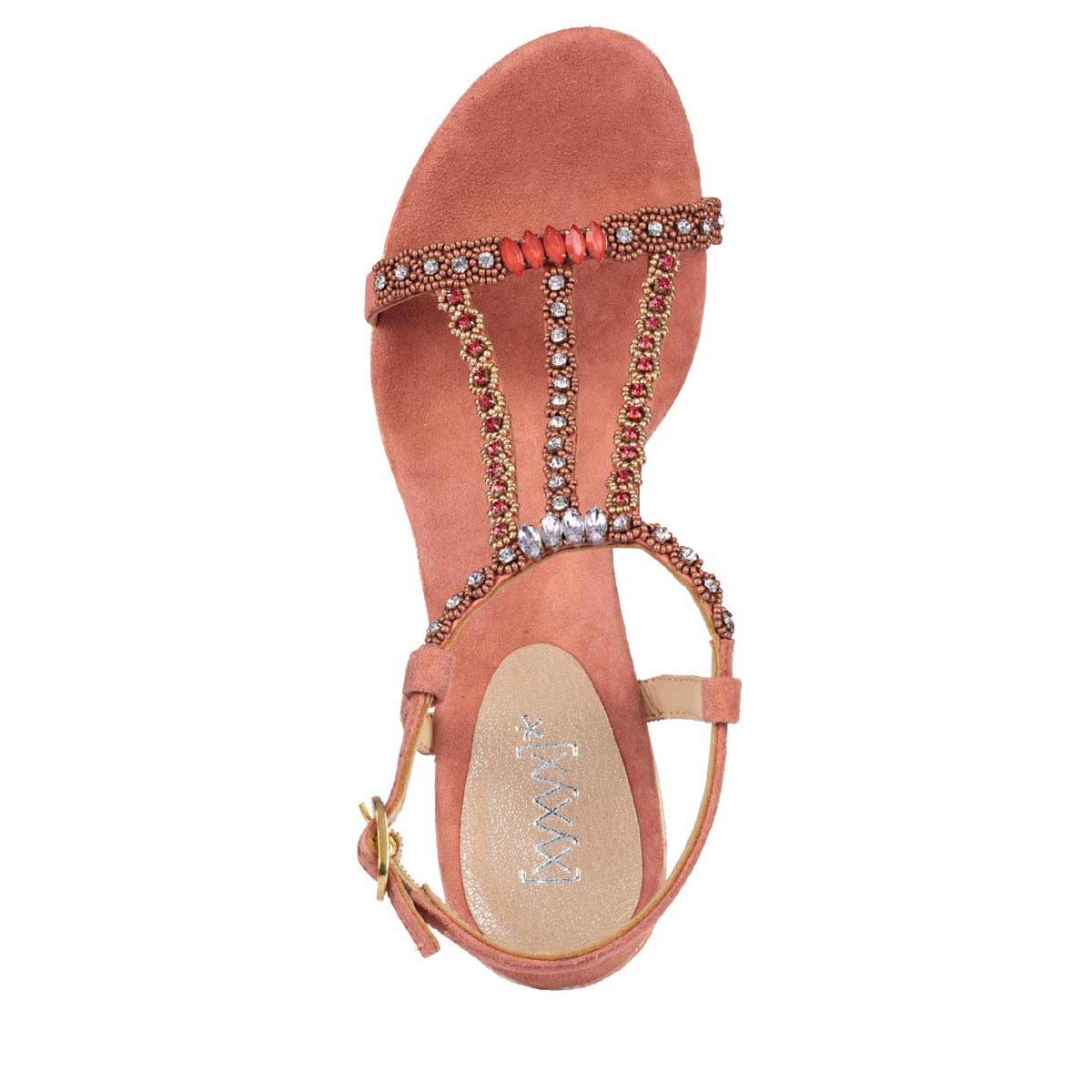 Marken-Sandalette m. Strasssteinen koralle