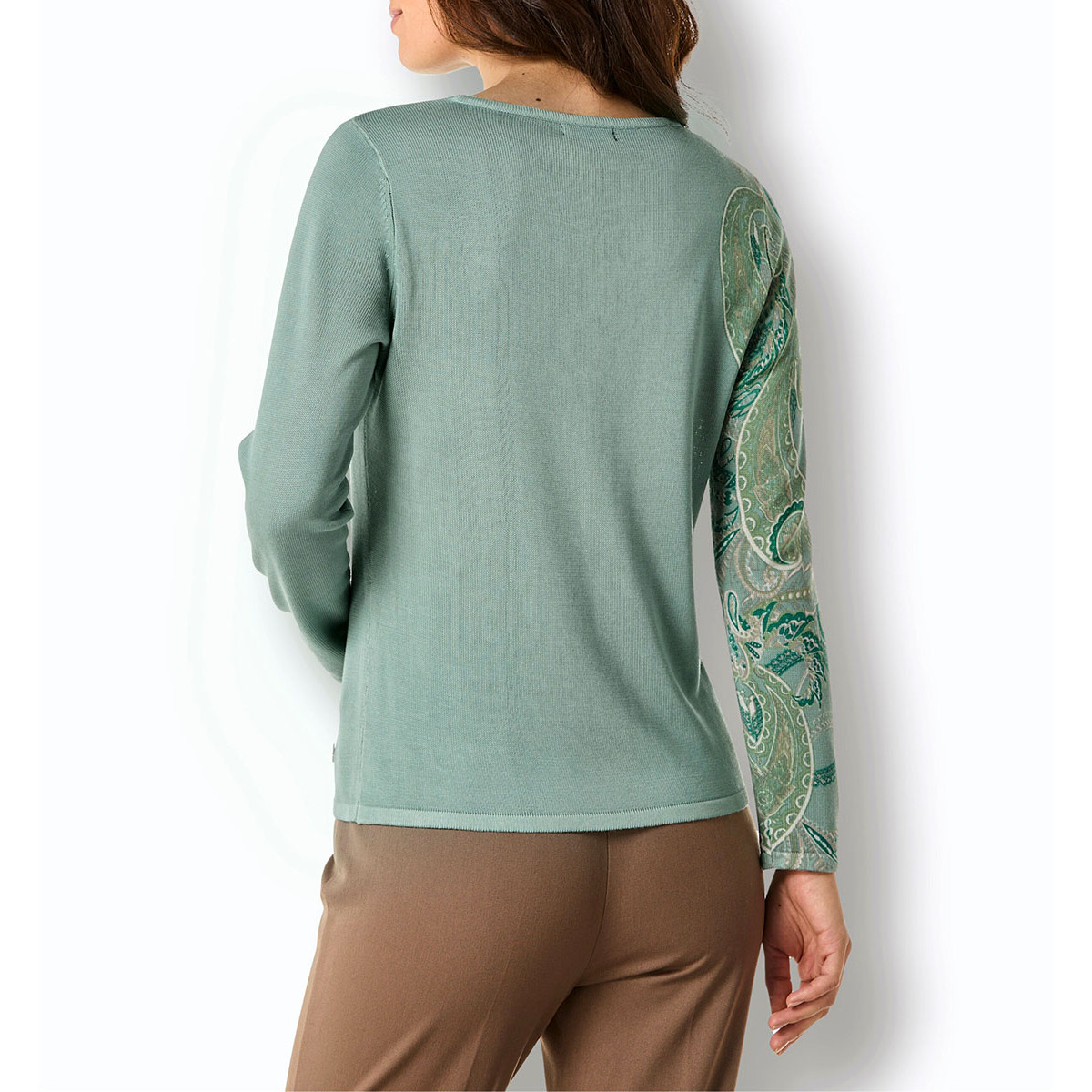 Merino-Lyocell-Pullover salbei-sesam-bedruckt