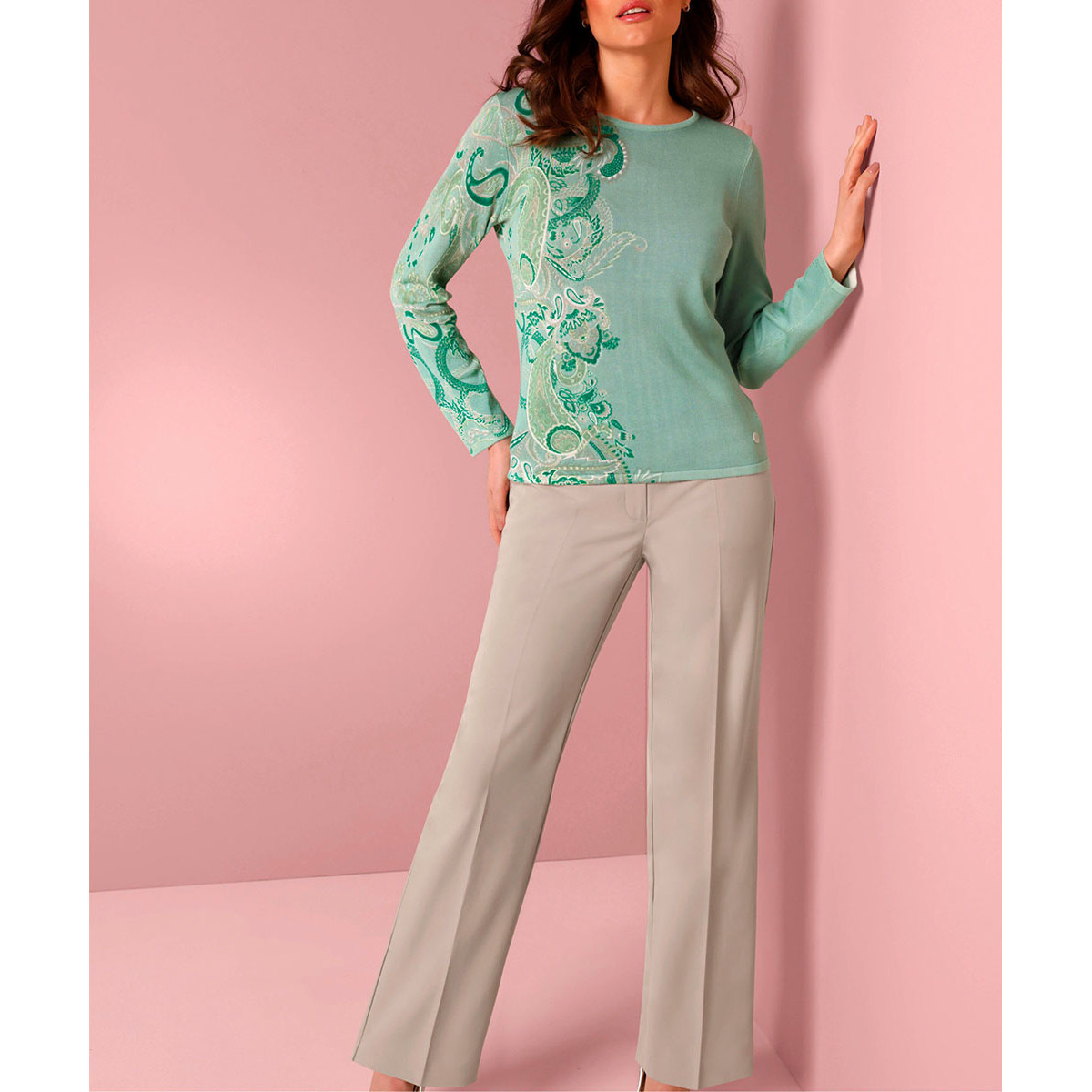 Merino-Lyocell-Pullover salbei-sesam-bedruckt