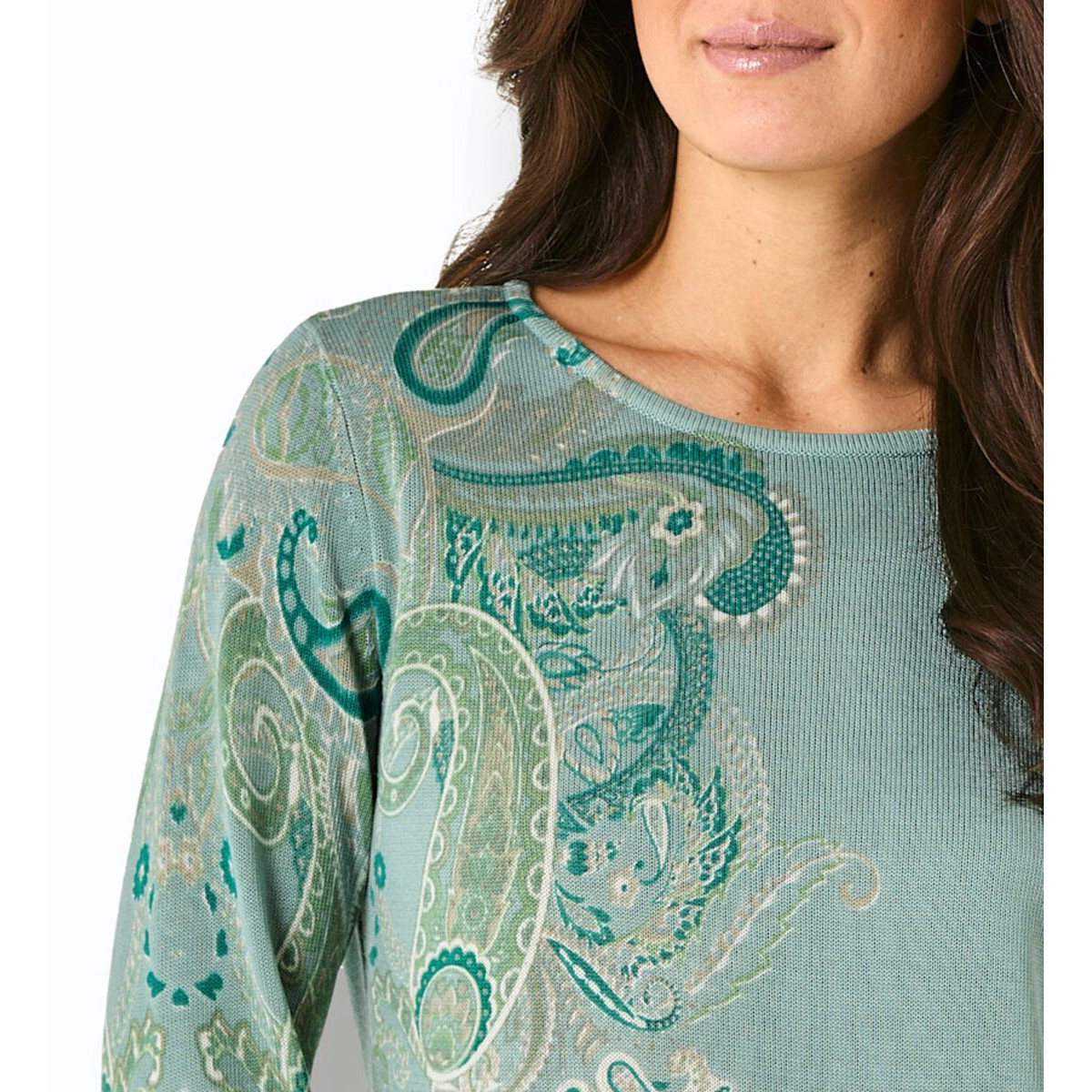 Merino-Lyocell-Pullover salbei-sesam-bedruckt