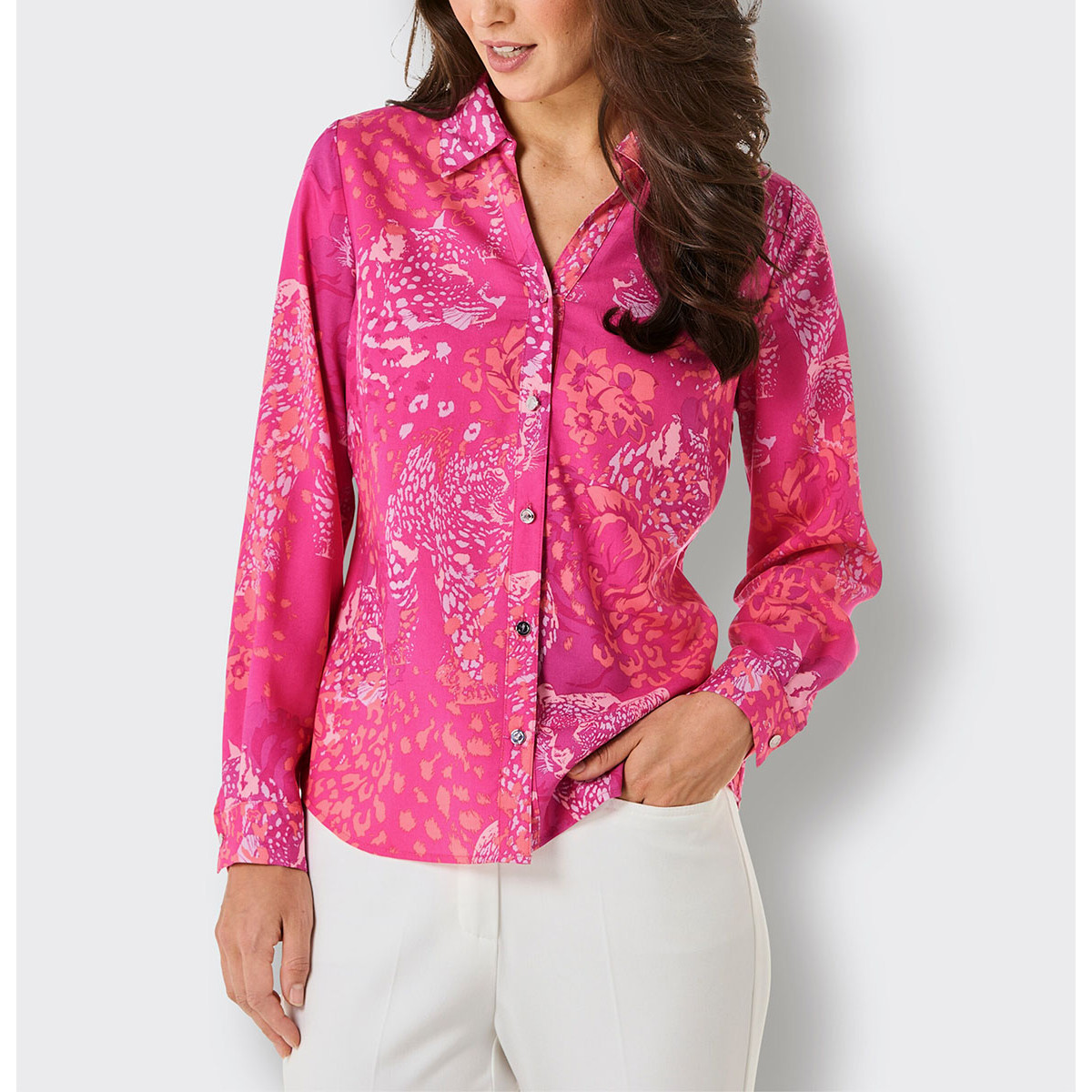 Lyocell-Druckbluse fuchsia-koralle
