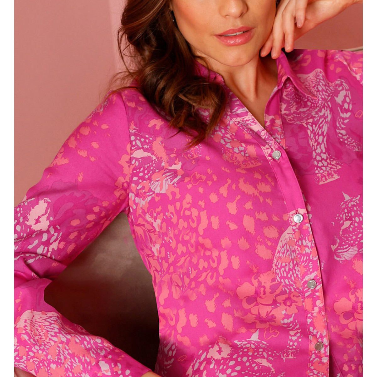 Lyocell-Druckbluse fuchsia-koralle