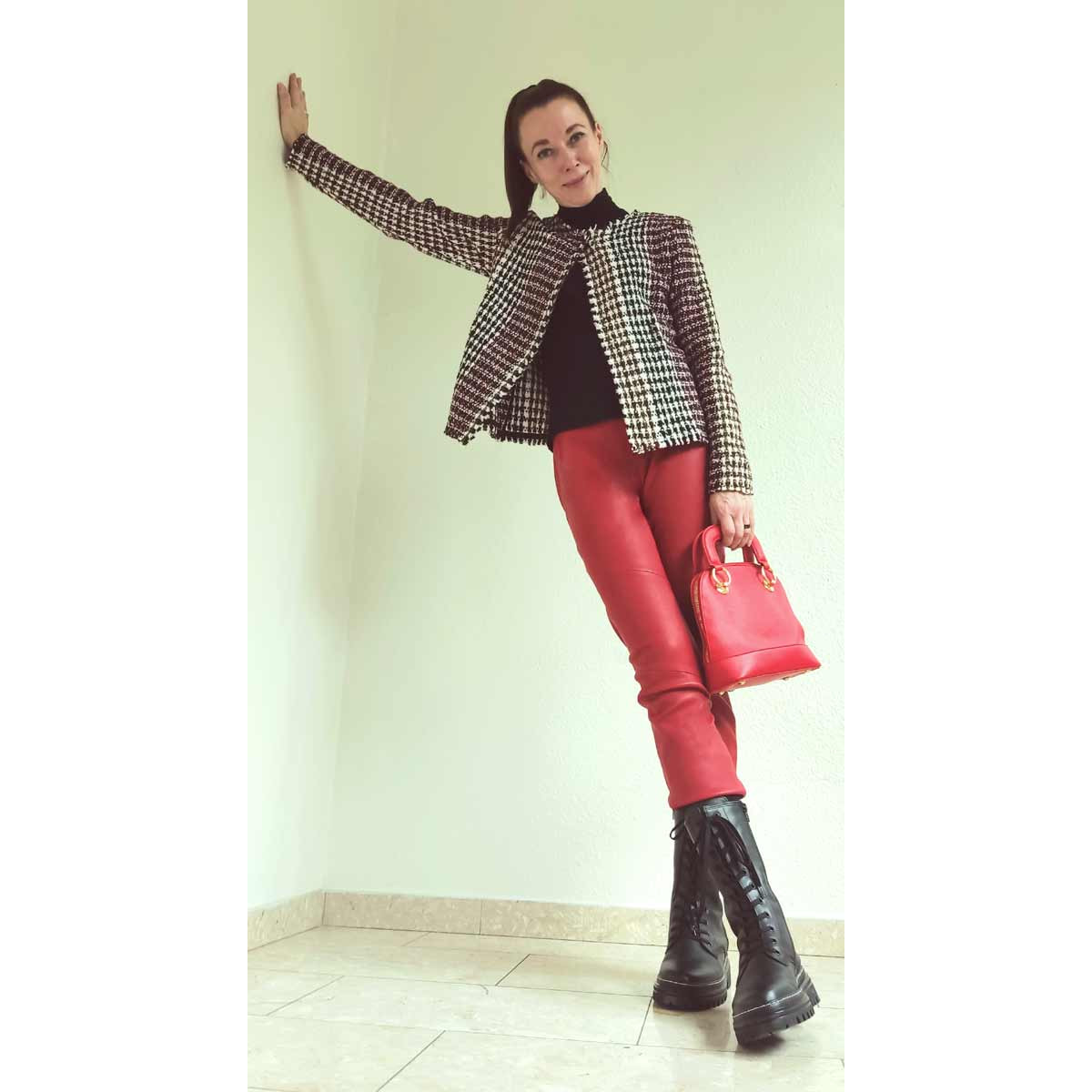 Lammnappa-Stretch-Lederleggings rot