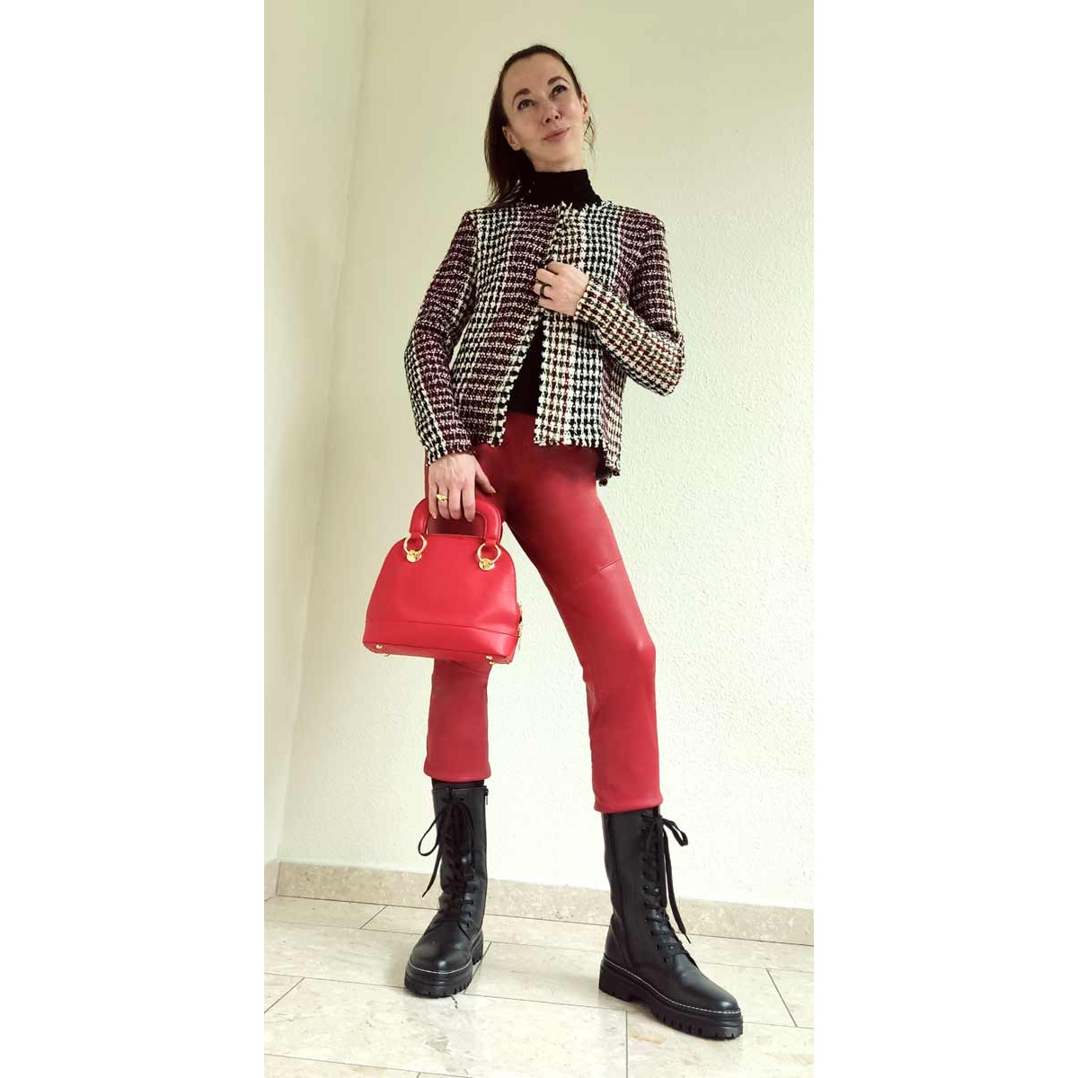 Lammnappa-Stretch-Lederleggings rot