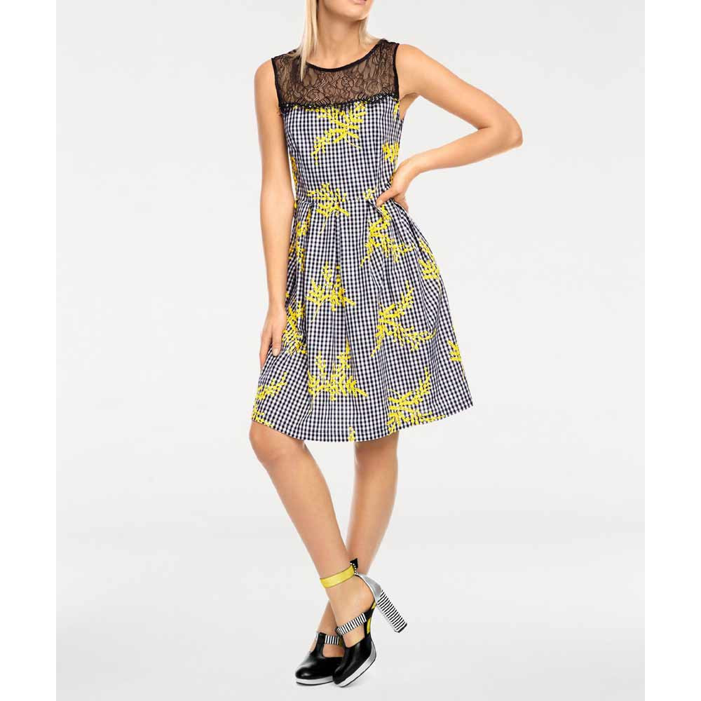 Designer-Kleid m. Spitze schwarz-gelb