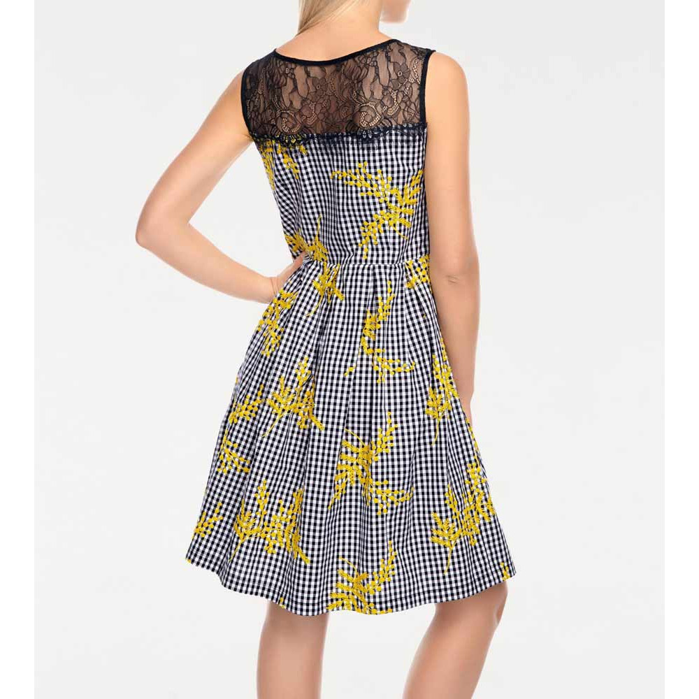 Designer-Kleid m. Spitze schwarz-gelb