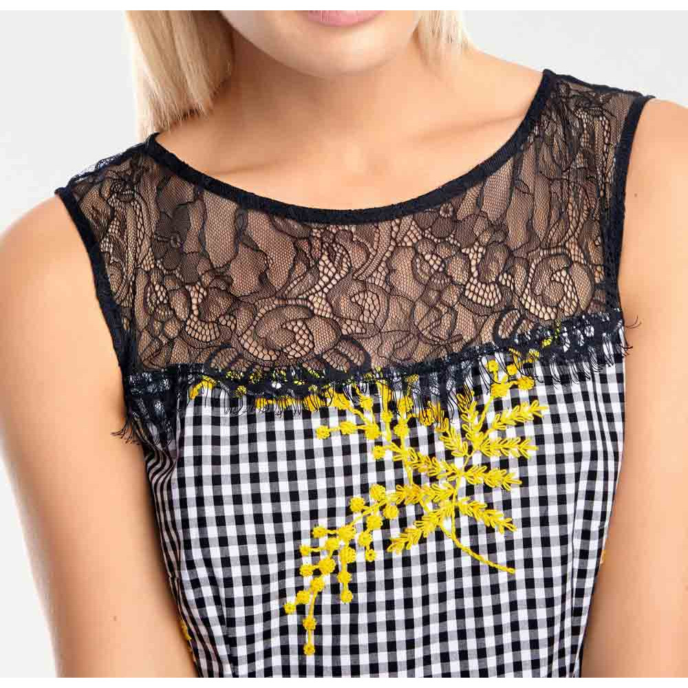 Designer-Kleid m. Spitze schwarz-gelb