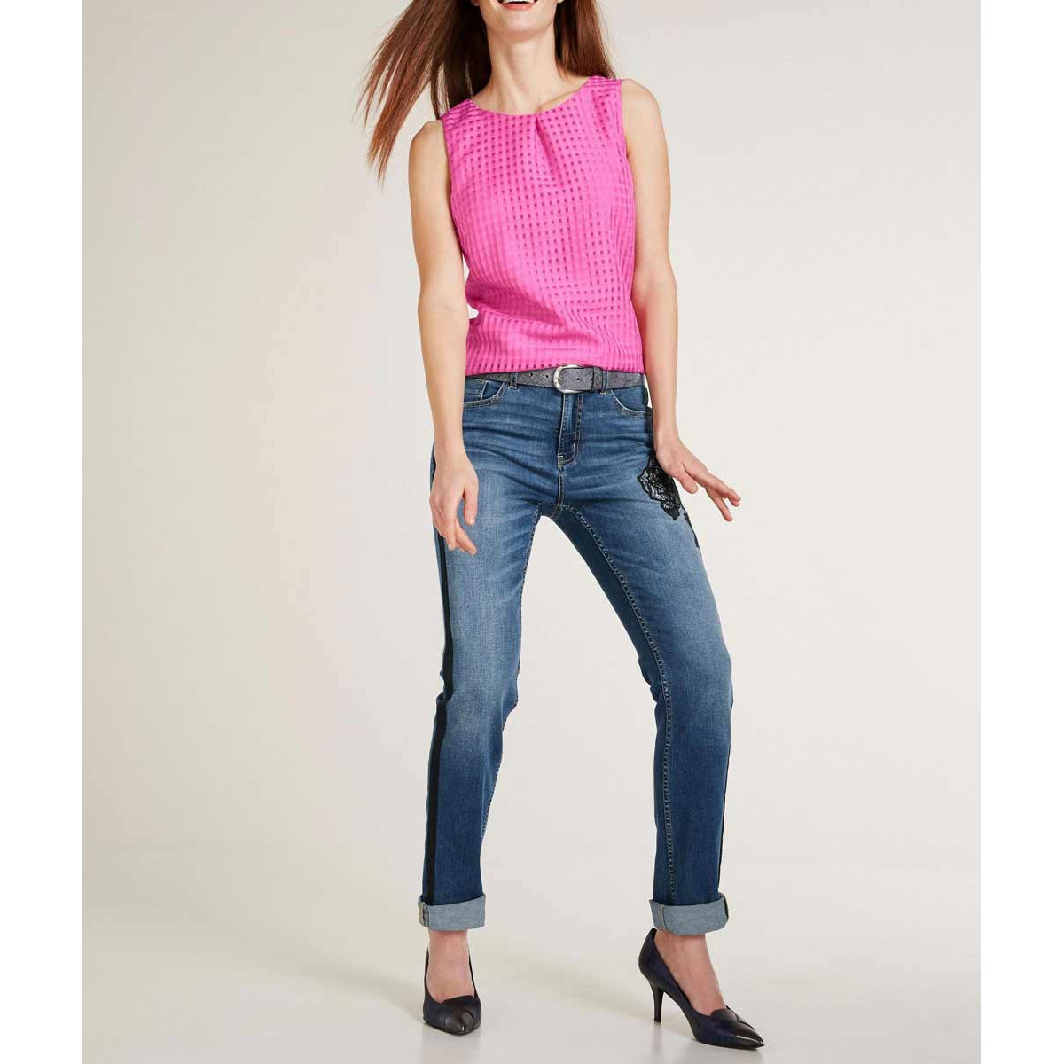 Designer-Blusentop m. Ausbrennermuster pink