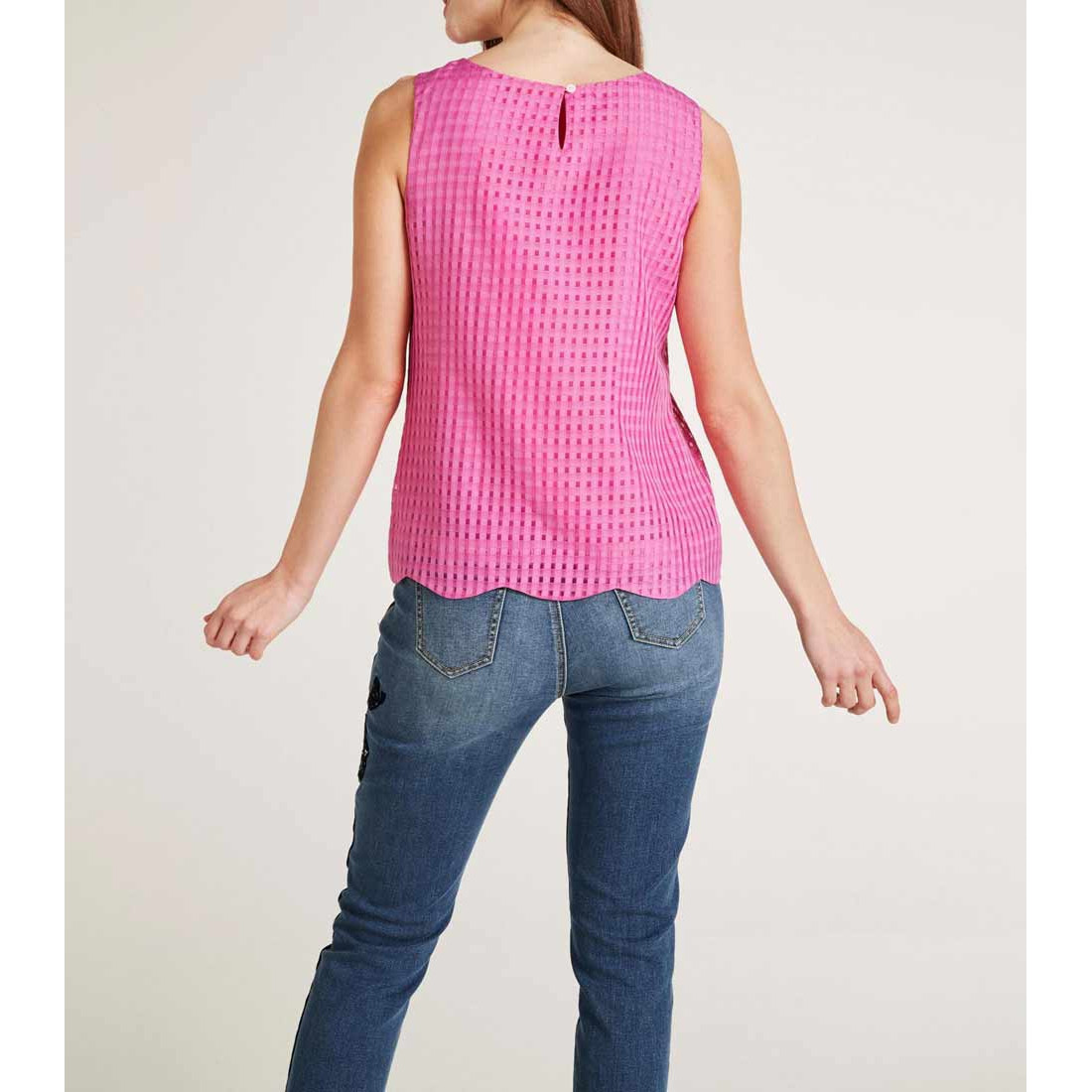 Designer-Blusentop m. Ausbrennermuster pink
