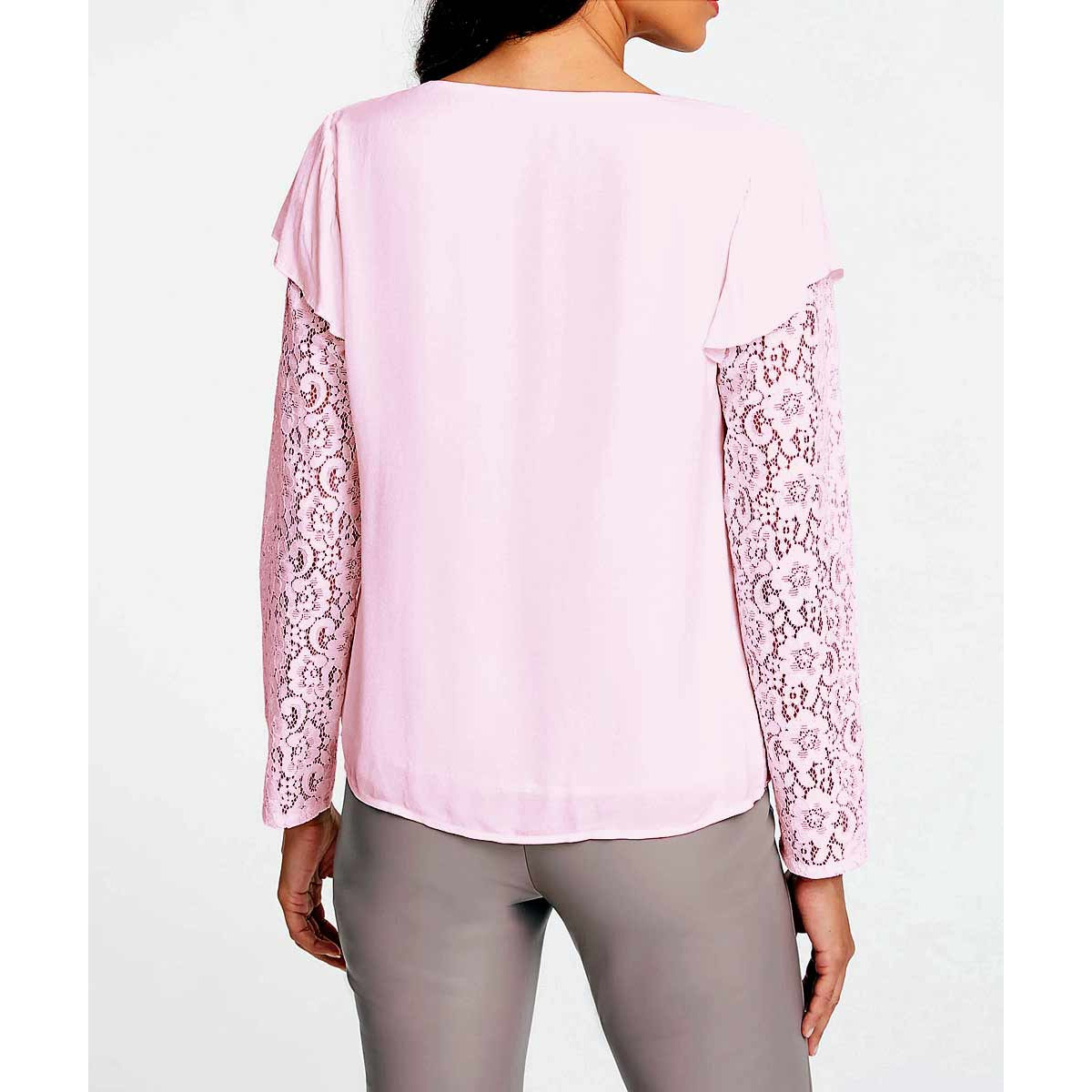 Designer-Crêpe-Spitzenbluse hellrose